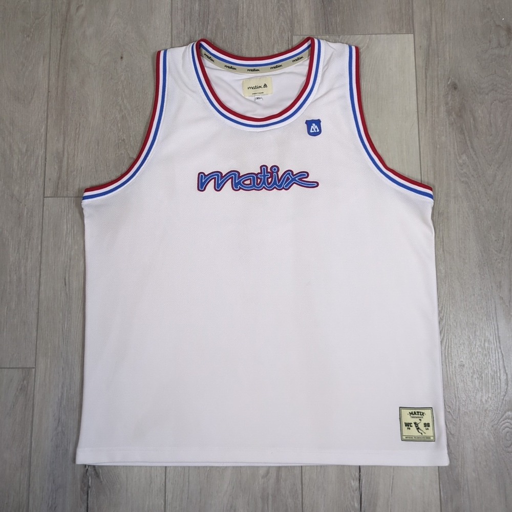 Vintage Y2K Matix Jersey Mens Extra Large White Red Blue Trim Throwback USA